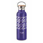 Stainless steel thermal bottle, bamboo lid and handle, 750 ml blue colour main view