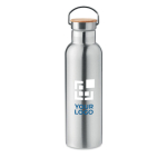 Stainless steel thermal bottle, bamboo lid and handle, 750 ml matt silver colour view with print area