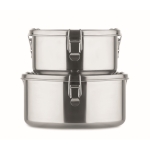 Set of round stainless steel lunch boxes, 450 and 900 ml matt silver colour seventh view