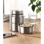 Double-walled steel food container with lid, 800 ml matt silver colour main ambient view