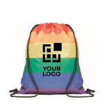 Drawstring bag, RPET, eye-catching rainbow colours with logo multicolour colour view with print area