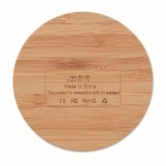 Round wireless smartphone charger made of bamboo wood wood colour sixth view