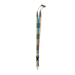 Lanyard made of RPET with rainbow colours and clasp multicolour colour view with print area