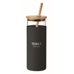 Cocktail glass, silicone sleeve, bamboo lid & straw, 450 ml black colour main view