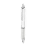 Recycled plastic ballpoint pen with blue ink for trade fairs white colour