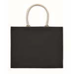 Colourful promotional jute bag with short handles black colour