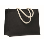 Colourful promotional jute bag with short handles black colour third view