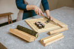 Custom bamboo sushi utensil set brown colour