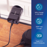 30 W wall adapter for ultra-fast charging, Philips black colour