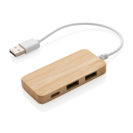 USB 2.0 hub with type C port and bamboo cable with logo brown colour