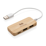USB 2.0 hub with type C port and bamboo cable with logo brown colour
