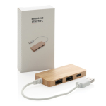 USB 2.0 hub with type C port and bamboo cable with logo brown colour
