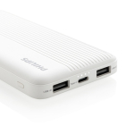 Long-lasting power bank with dual USB, 10,000 mAh, Philips white colour