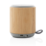 Natural bamboo and fabric speaker with company logo brown colour