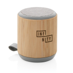 Natural bamboo and fabric speaker with company logo brown colour