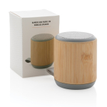 Natural bamboo and fabric speaker with company logo brown colour