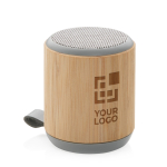 Natural bamboo and fabric speaker with company logo brown colour