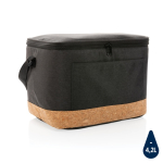 Branded cooler bag with cork detail, holds 12 cans black colour