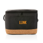 Branded cooler bag with cork detail, holds 12 cans black colour view with logo