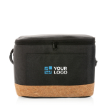Branded cooler bag with cork detail, holds 12 cans black colour printing view