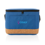 Branded cooler bag with cork detail, holds 12 cans blue colour