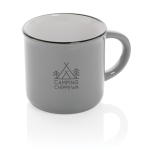 Branded, vintage-style ceramic mug in two colours, 280 ml grey colour