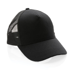 Sustainable, branded cotton trucker cap with mesh panel black colour