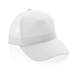 Sustainable, branded cotton trucker cap with mesh panel white colour