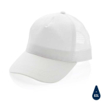 Sustainable, branded cotton trucker cap with mesh panel white colour