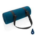 Water-repellent foldable RPET picnic blanket with logo navy-blue colour