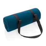 Water-repellent foldable RPET picnic blanket with logo navy-blue colour