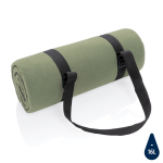 Water-repellent foldable RPET picnic blanket with logo dark green colour