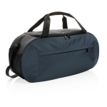 Branded sports bag in recycled polyester navy-blue colour