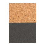 Cork and kraft notebook with recycled paper, A5 ruled black colour