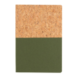 Cork and kraft notebook with recycled paper, A5 ruled green colour