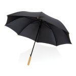 RPET pongee umbrella with bamboo handle, Ø120 cm black colour