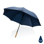 RPET pongee umbrella with bamboo handle, Ø120 cm navy-blue colour