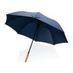 RPET pongee umbrella with bamboo handle, Ø120 cm navy-blue colour