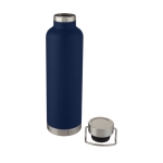 Large thermal sports bottle with metallic stripe, 1 L dark blue colour