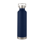 Large thermal sports bottle with metallic stripe, 1 L dark blue colour