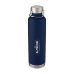 Large thermal sports bottle with metallic stripe, 1 L dark blue colour