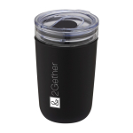 Borosilicate glass cup with recycled plastic, 420 ml black colour pad printing view