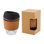 Branded glass cup with cork grip, 360 ml black colour second view