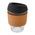 Branded glass cup with cork grip, 360 ml black colour second view