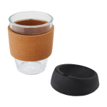 Branded glass cup with cork grip, 360 ml black colour third view