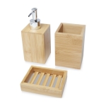 Bamboo bathroom kit with three accessories natural colour