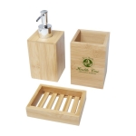 Bamboo bathroom kit with three accessories natural colour