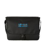 Messenger shoulder bag with flap closure and buckle, RPET