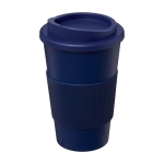 Insulated plastic travel mug, 350 ml dark blue colour