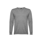 V-neck sweater partly made of cotton, 220 g/m2, THC Milan marbled grey colour first view